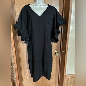 Ella Samani Elegant Black Ruffle Sleeve Dress Large